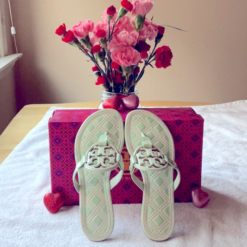 Tory Burch Pale Mint Logo Thong Sandals